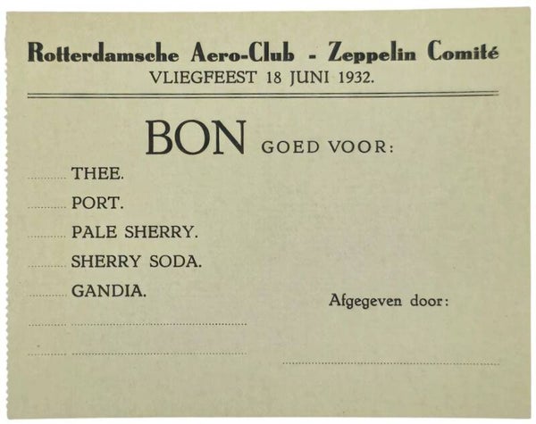 Document – Tegoedbon Rotterdamsche Aero-Club Vliegfeest Graf Zeppelin (1932)