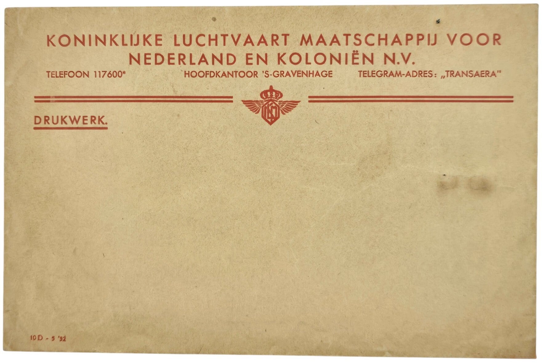 Document – Envelop KLM Hoofdkantoor 's-Gravenhage (1932)