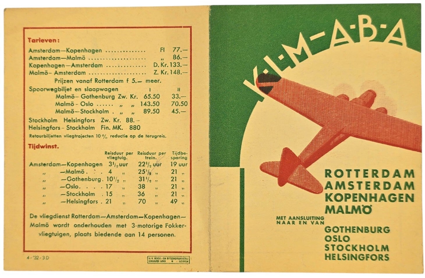 Flyer – KLM ABA Zomerdienst Scandinavie (1932)