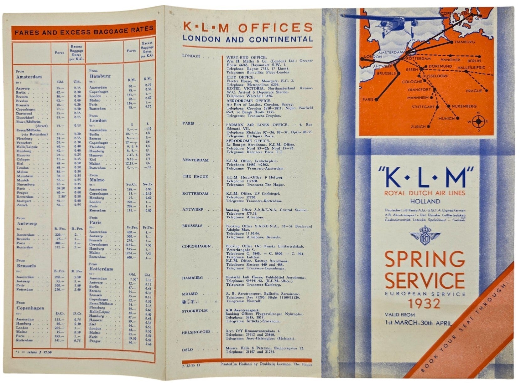 Flyer – KLM Spring Service European Service March April (1932)