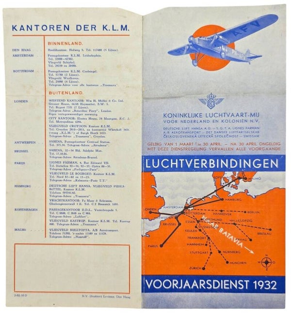 Flyer – KLM Luchtverbindingen Voorjaarsdienst (1932)