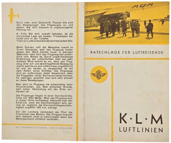 Flyer – KLM Ratschläge für Luftreisende (1930)