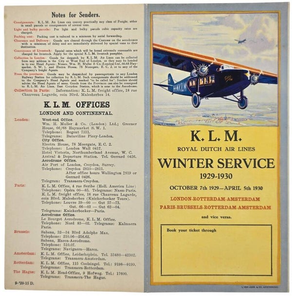 Flyer – KLM Winter Service October April '29 '30 (1929)