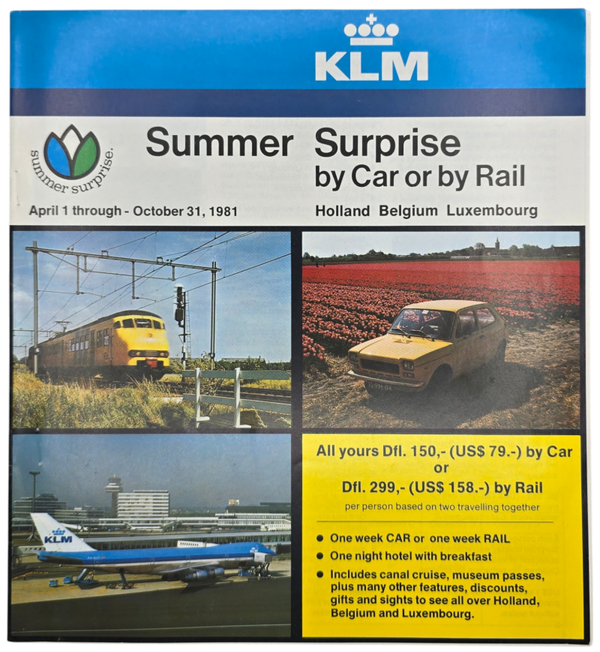 Brochure – KLM, Summer Surprise by Car or by Rail (1981)