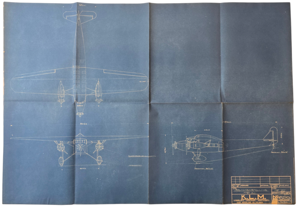 Blauwdruk – KLM, Fokker F.12 F.XII samenstellingstekening (1932)