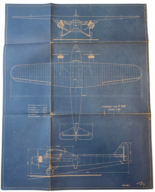 Blauwdruk – KLM Fokker F.8 F.VIII samenstellingstekening (1929)