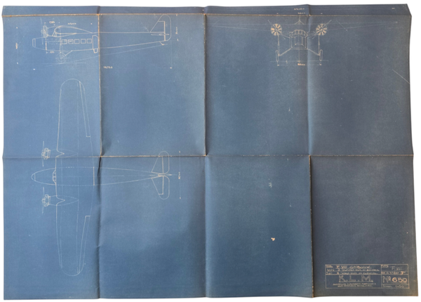 Blauwdruk – KLM, Fokker F.7 F.VII samenstellingstekening (1932)