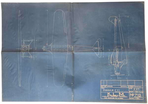 Blauwdruk – KLM, Fokker F.7A F.VIIA samenstellingstekening (1932)