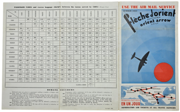 Flyer - CIDNA Flèche d'Orient (Orient Arrow) Time Table Summer (1932)