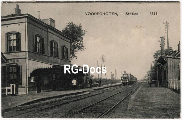 Ansichtkaart - Briefkaart Trein Station Voorschoten met stoomtrein, Zuid-Holland (1913)