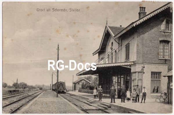 Ansichtkaart - Briefkaart Trein Station Scheemda, Groningen (1923)