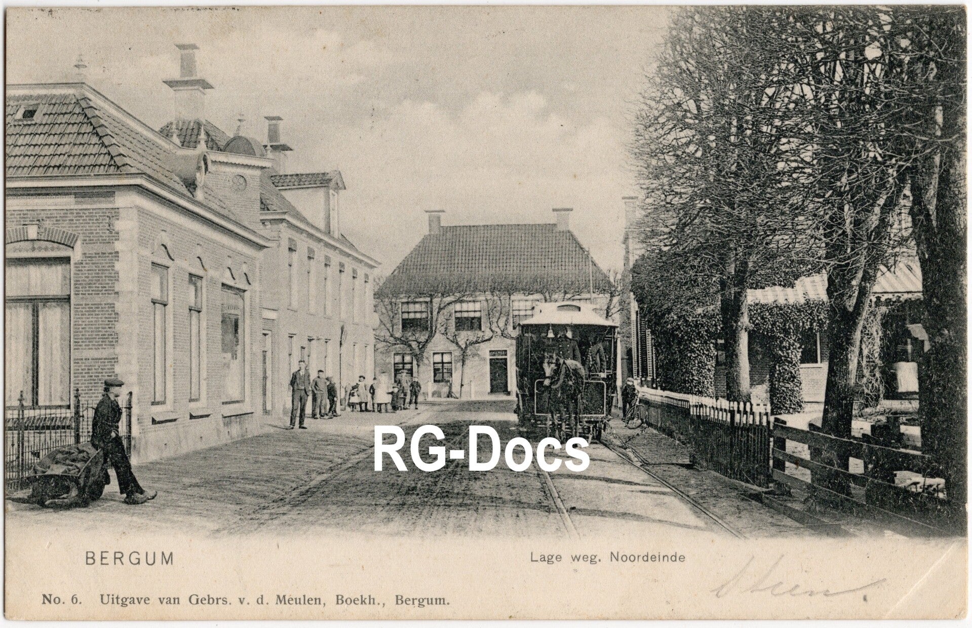 Ansichtkaart - Briefkaart Paardentram Burgum - Lage weg, Noordeinde, Friesland (1904)