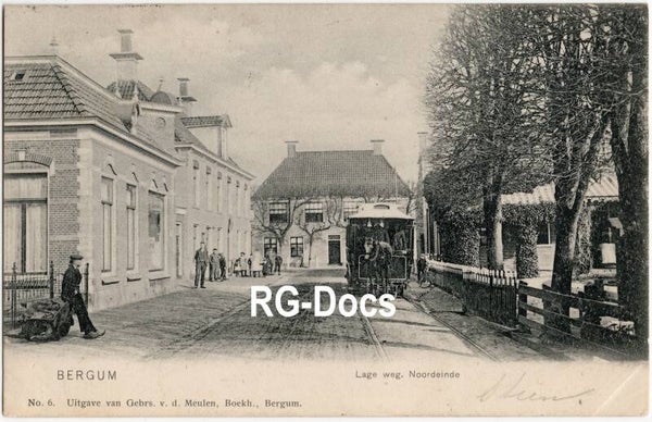 Ansichtkaart - Briefkaart Paardentram Burgum - Lage weg, Noordeinde, Friesland (1904)