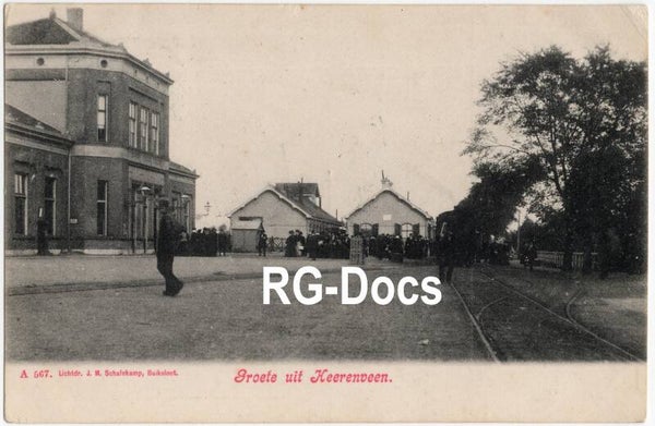 Ansichtkaart - Briefkaart Trein Station Heerenveen, Friesland (1908)