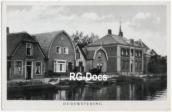 Ansichtkaart - Briefkaart Dorpsgezicht Oudewetering - Huizen langs de Watering, Zuid-Holland (ca. 1920)