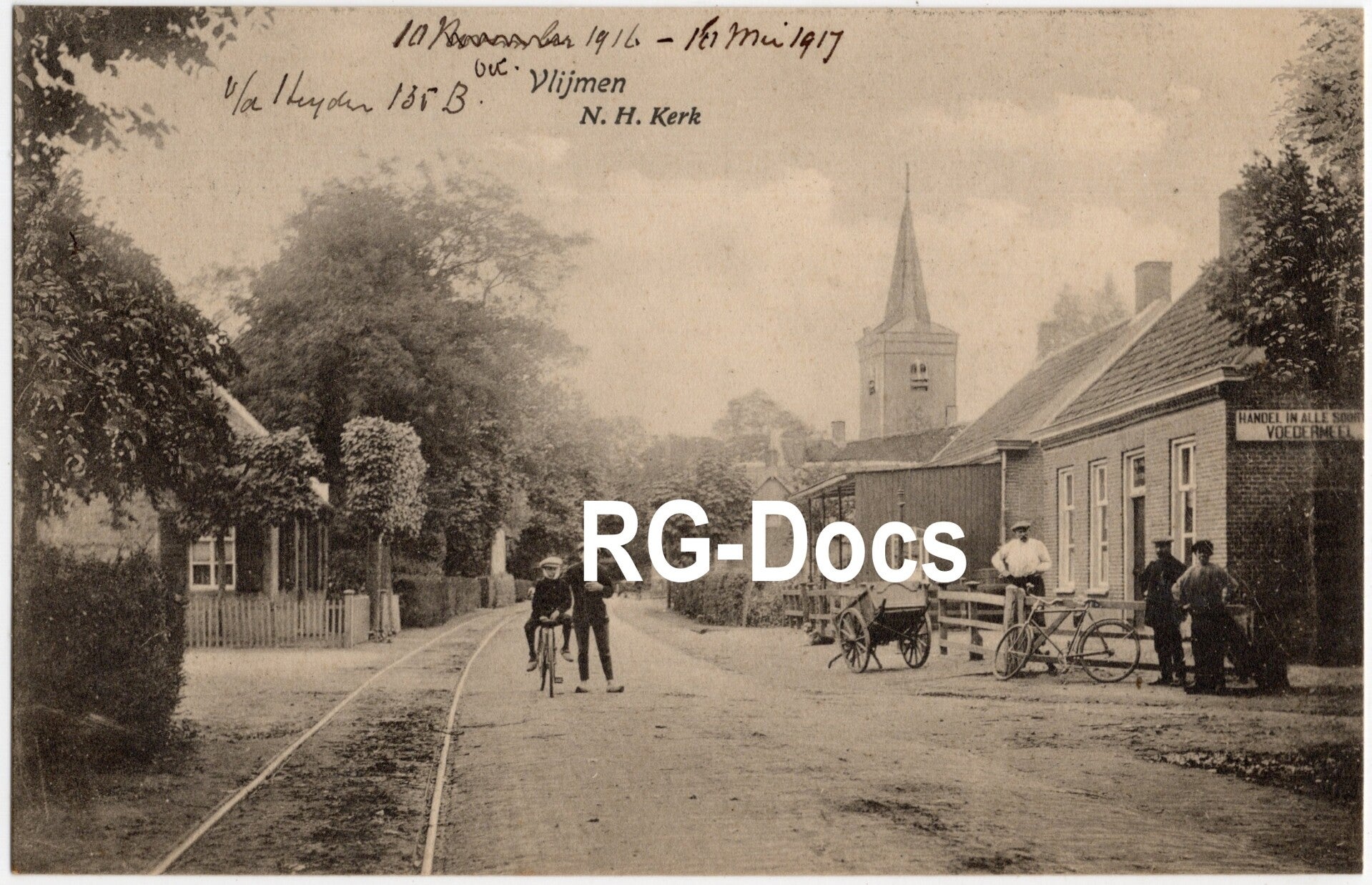 Ansichtkaart - Briefkaart Dorpsgezicht Vlijmen - N.H. Kerk, Noord-Brabant (1917)