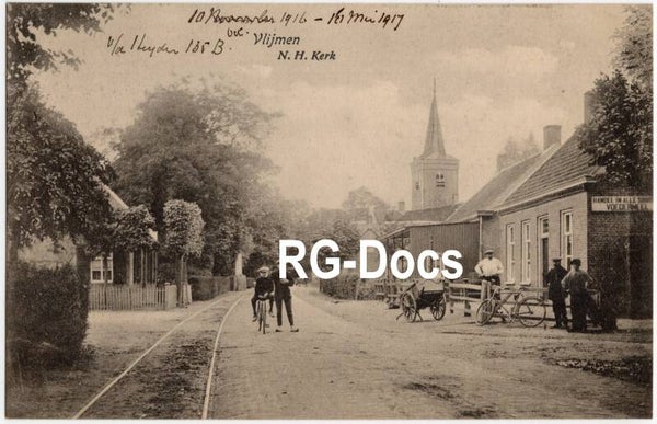 Ansichtkaart - Briefkaart Dorpsgezicht Vlijmen - N.H. Kerk, Noord-Brabant (1917)