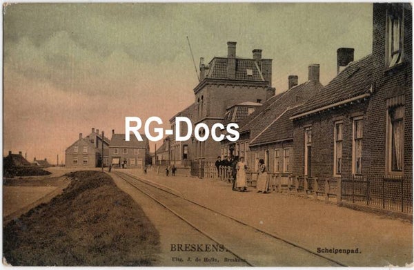 Ansichtkaart - Briefkaart Straatbeeld met tramrails Schelpenpad Breskens , Zeeland (ca. 1910)