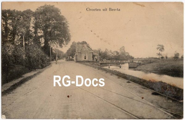 Ansichtkaart - Briefkaart Dorpsgezicht Beerta - Met tramrails en brug, Groningen (1913)