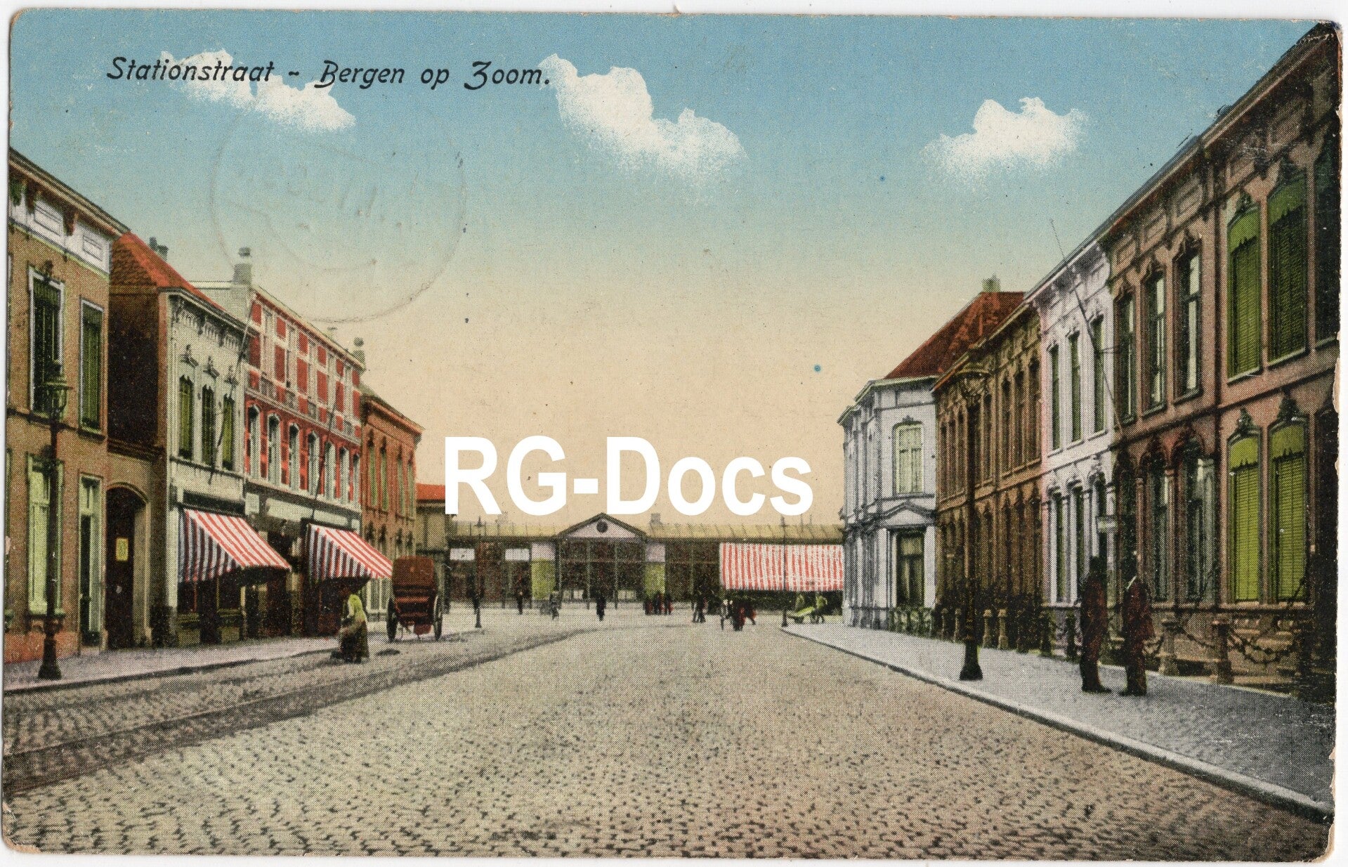 Ansichtkaart - Briefkaart Stationstraat Bergen op Zoom (1916)