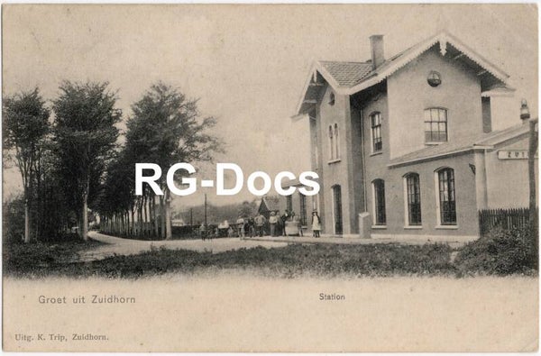 Ansichtkaart - Briefkaart Trein Station Zuidhorn, Groningen (ca. 1910)