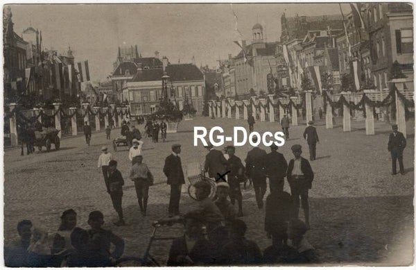 Ansichtkaart - Fotokaart markt feest Vismarkt Groningen, Groningen (1909)
