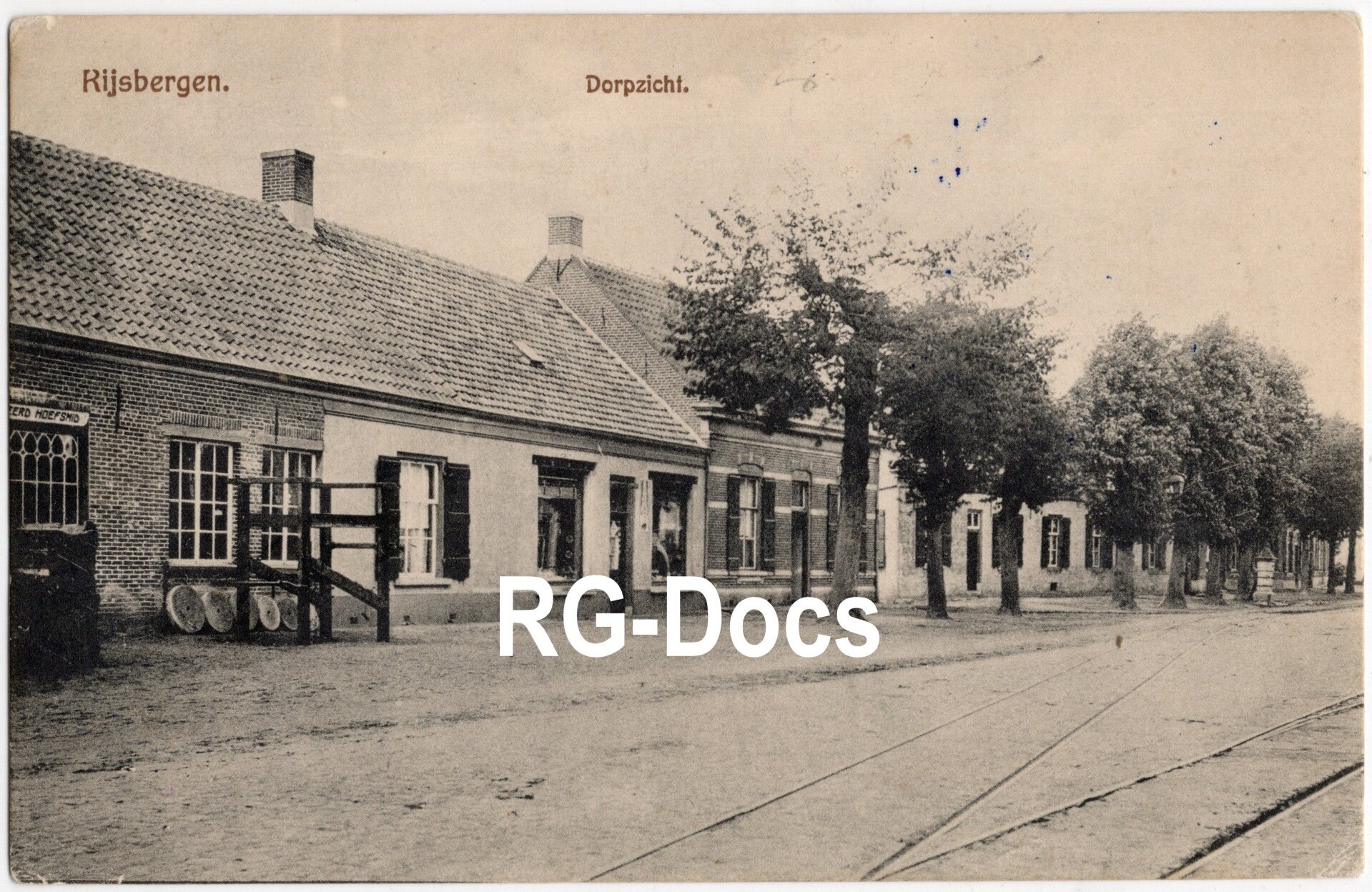 Ansichtkaart - Briefkaart Dorpzicht Rijsbergen - Tramrails, Noord-Brabant (ca. 1910)