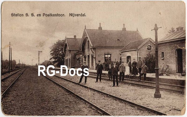 Ansichtkaart - Briefkaart Station S. S. en Postkantoor Nijverdal, Overijssel (ca. 1910)