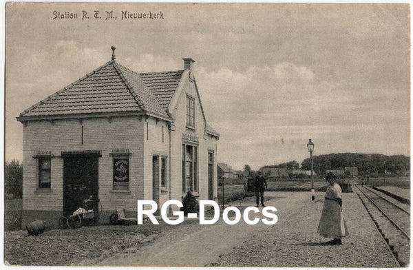 Ansichtkaart - Briefkaart Trein Station R.T.M. Nieuwerkerk, Zeeland (1919)