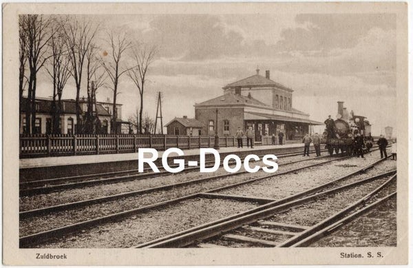 Ansichtkaart - Briefkaart Trein Station S.S. Zuidbroek, Groningen (ca. 1910)