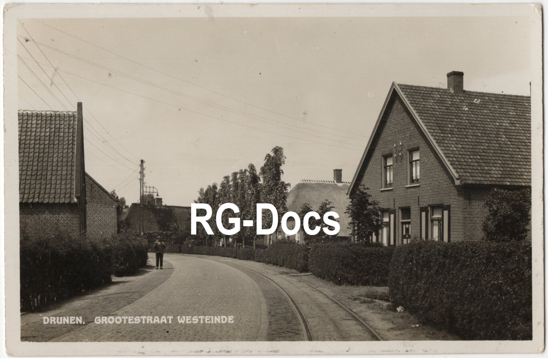Ansichtkaart - Fotokaart Tramrails Grootestraat Westeinde Drunen, Noord-Brabant (1930)