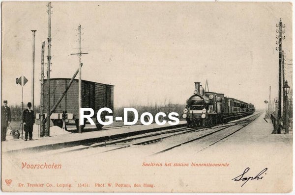 Ansichtkaart - Briefkaart Trein station Voorschoten, Zuid-Holland (1902)