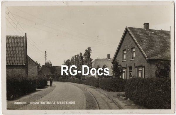 Ansichtkaart - Fotokaart Tramrails Grootestraat Westeinde Drunen, Noord-Brabant (1930)