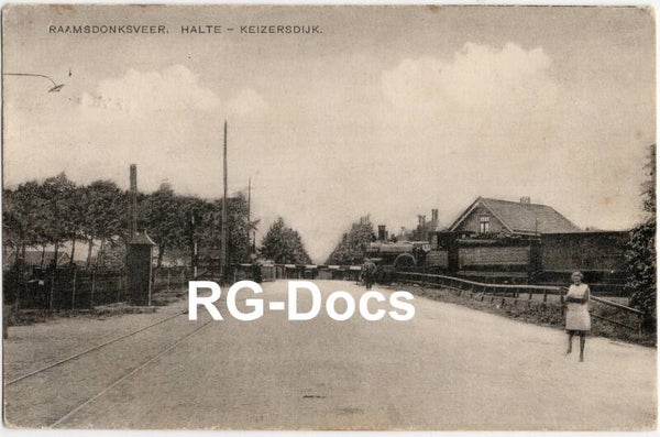Ansichtkaart - Briefkaart Stoomtram RTM Halte Keizersdijk Raamsdonksveer, stoomlocomotief, Noord-Brabant (1928)