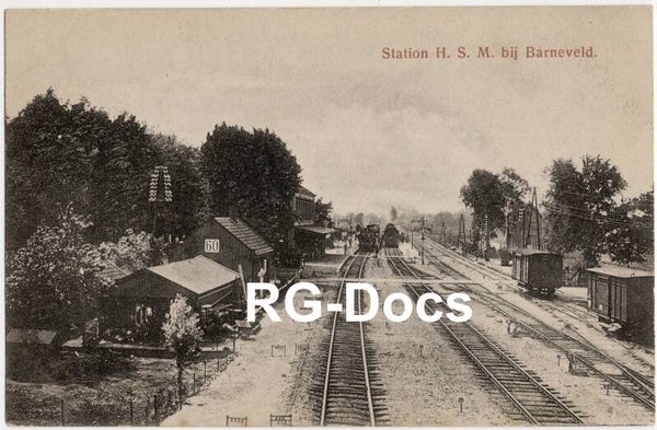Ansichtkaart - Briefkaart Trein Station H.S.M. bij Barneveld - Stoomtreinen, Gelderland (ca. 1910)