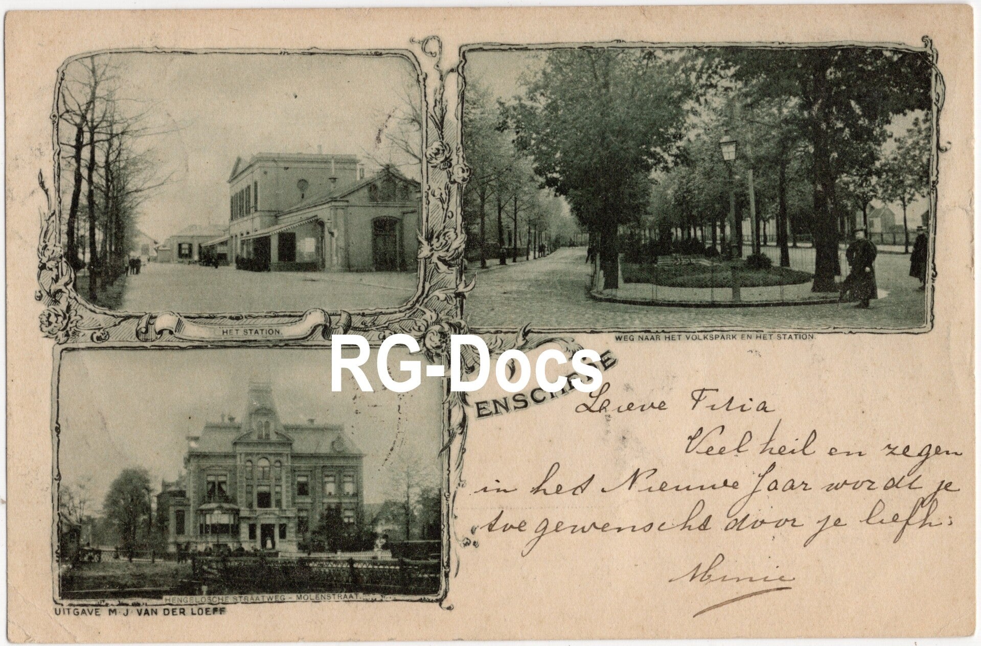 Ansichtkaart - Briefkaart gezichten Enschede - Trein Station, Overijssel (ca. 1910)