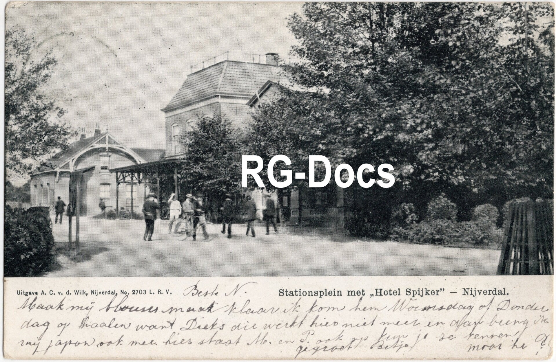 Ansichtkaart - Briefkaart Trein Stationsplein met Hotel Spijker, Nijverdal, Overijssel (1908)