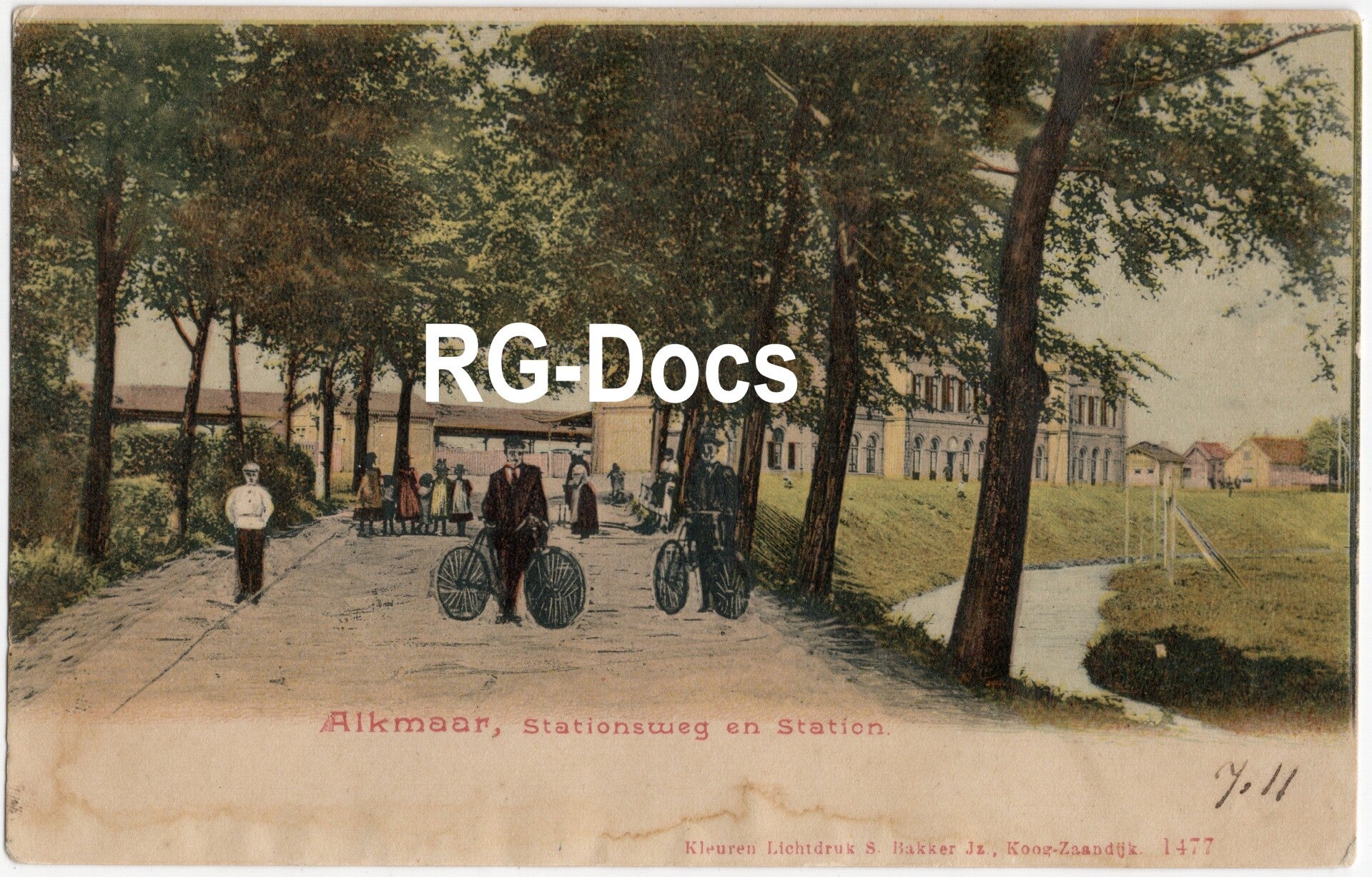 Ansichtkaart - Briefkaart Alkmaar Stationsweg en Station Trein (1902)