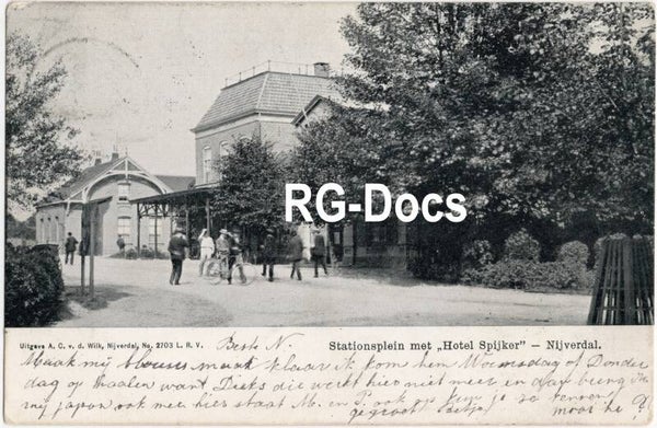 Ansichtkaart - Briefkaart Trein Stationsplein met Hotel Spijker, Nijverdal, Overijssel (1908)