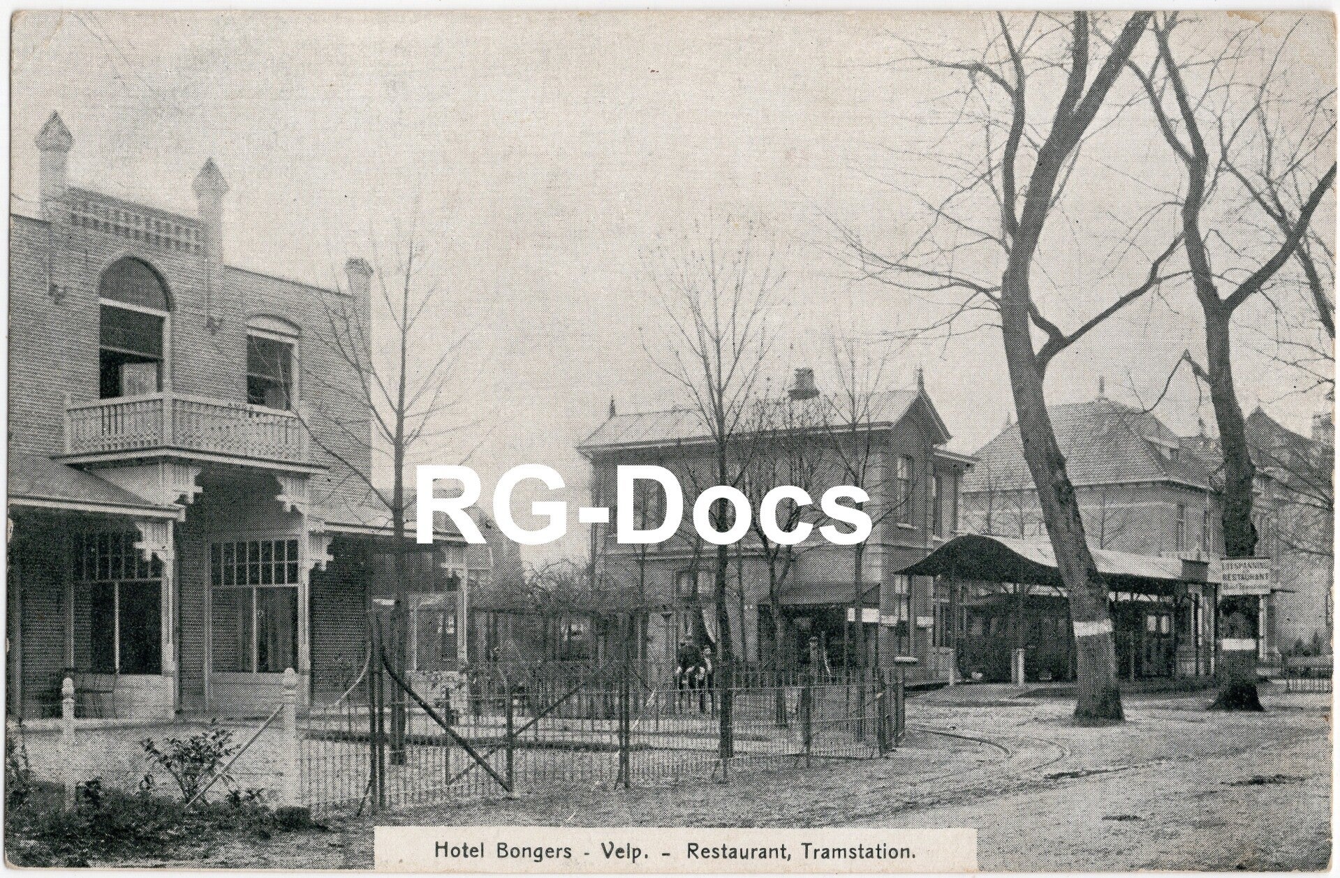Ansichtkaart - Briefkaart Hotel Bongers en Tramstation Velp, Zuid-Holland (ca. 1915)