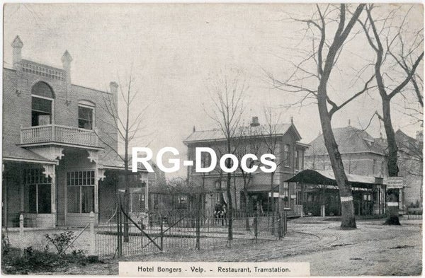 Ansichtkaart - Briefkaart Hotel Bongers en Tramstation Velp, Zuid-Holland (ca. 1915)