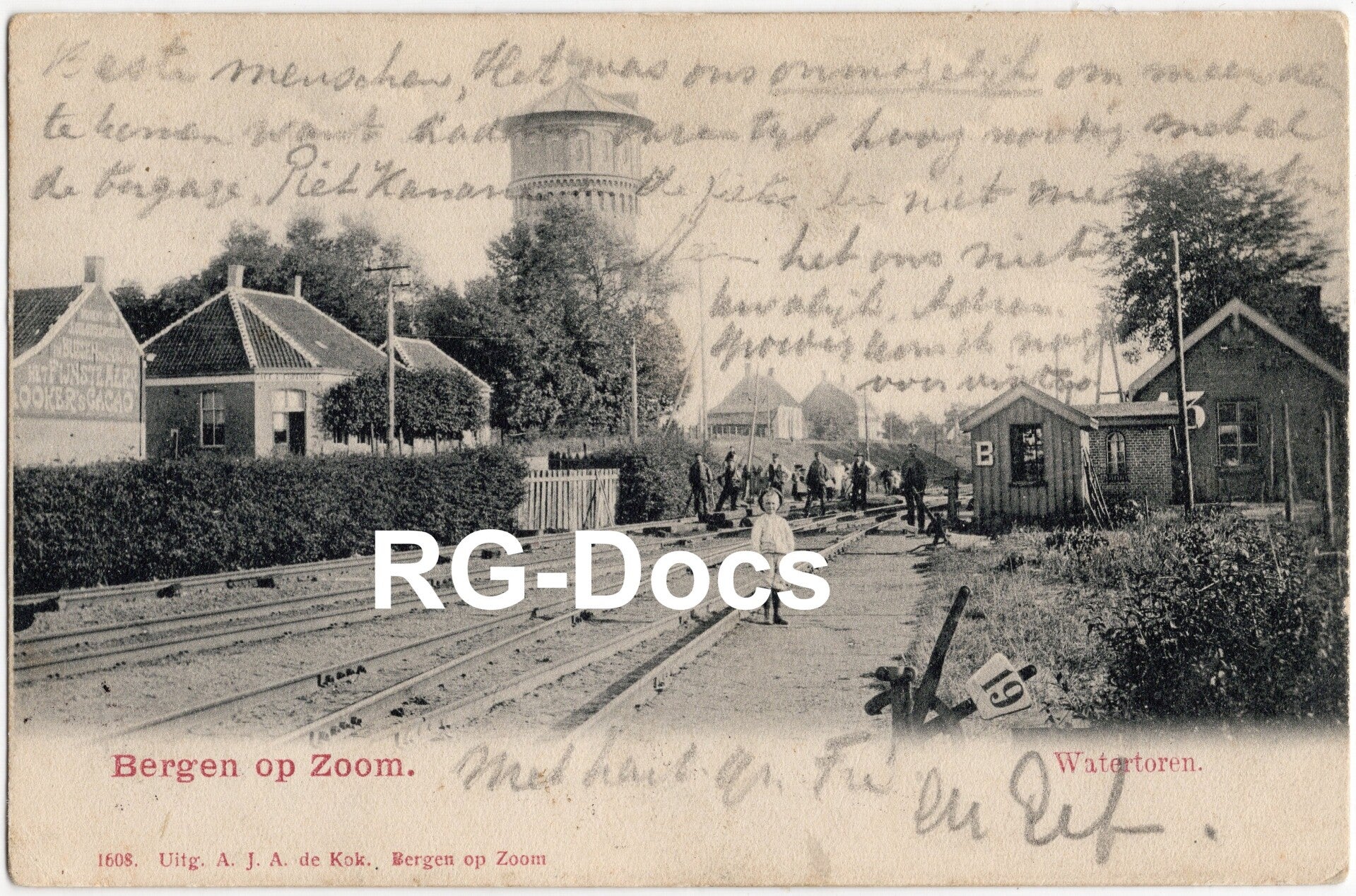 Ansichtkaart - Briefkaart Spoorlijn met Watertoren Bergen op Zoom, Noord-Brabant (1905)
