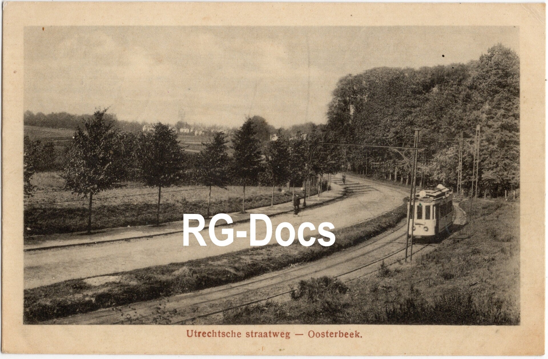 Ansichtkaart - Briefkaart Oosterbeek, Utrechtsche Straatweg met tram (1920)