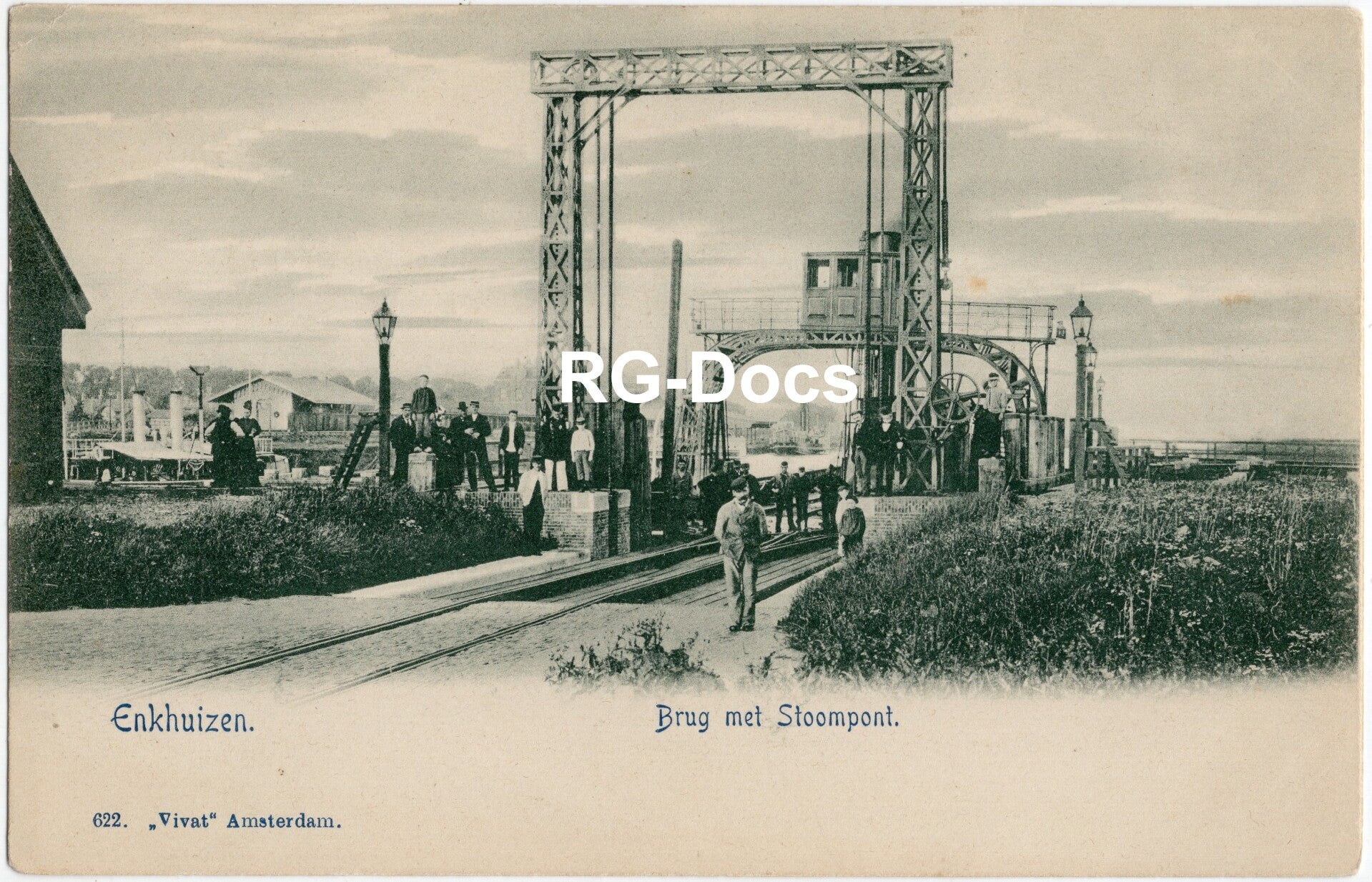 Ansichtkaart - Briefkaart Trein Spoorbrug met Stoompont Enkhuizen, Noord-Holland (ca. 1910)