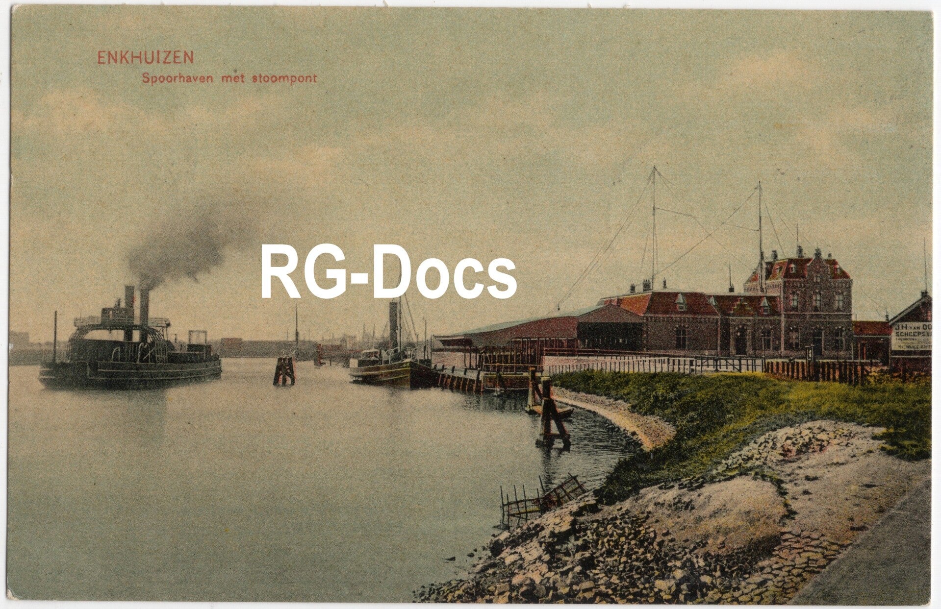 Ansichtkaart - Briefkaart Spoorhaven met stoompont Enkhuizen Trein Station (1908)