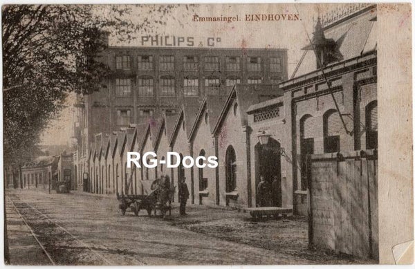 Ansichtkaart - Briefkaart Philips & Co Emmasingel Eindhoven - Fabrieksgebouw met tramspoor, Noord-Brabant (1911)