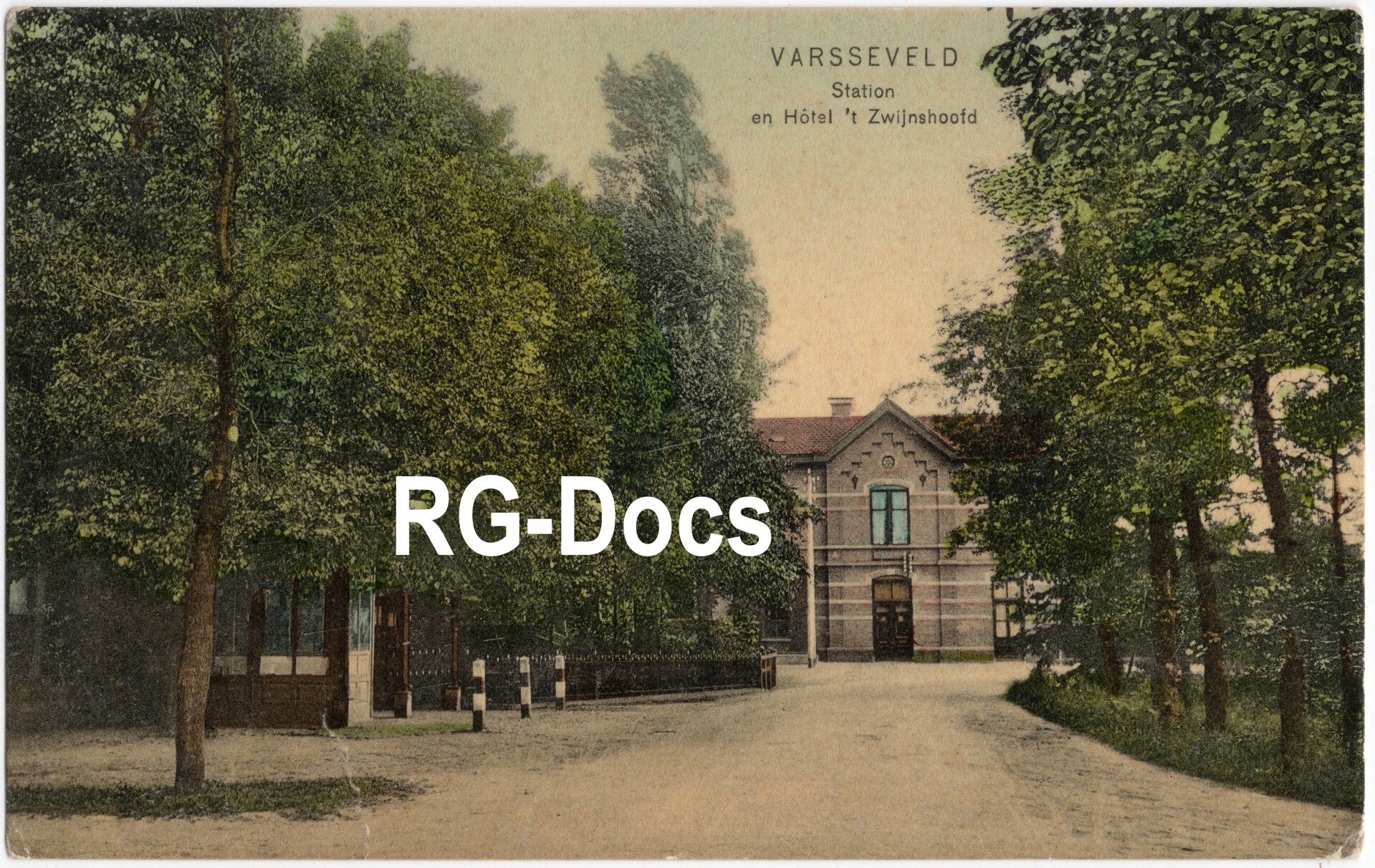 Ansichtkaart - Varsseveld, Trein Station en Hotel ’t Zwijnshoofd (1909)