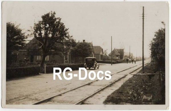 Ansichtkaart - Fotokaart Dorpsgezicht met tramspoor Boijl, Friesland (1932)