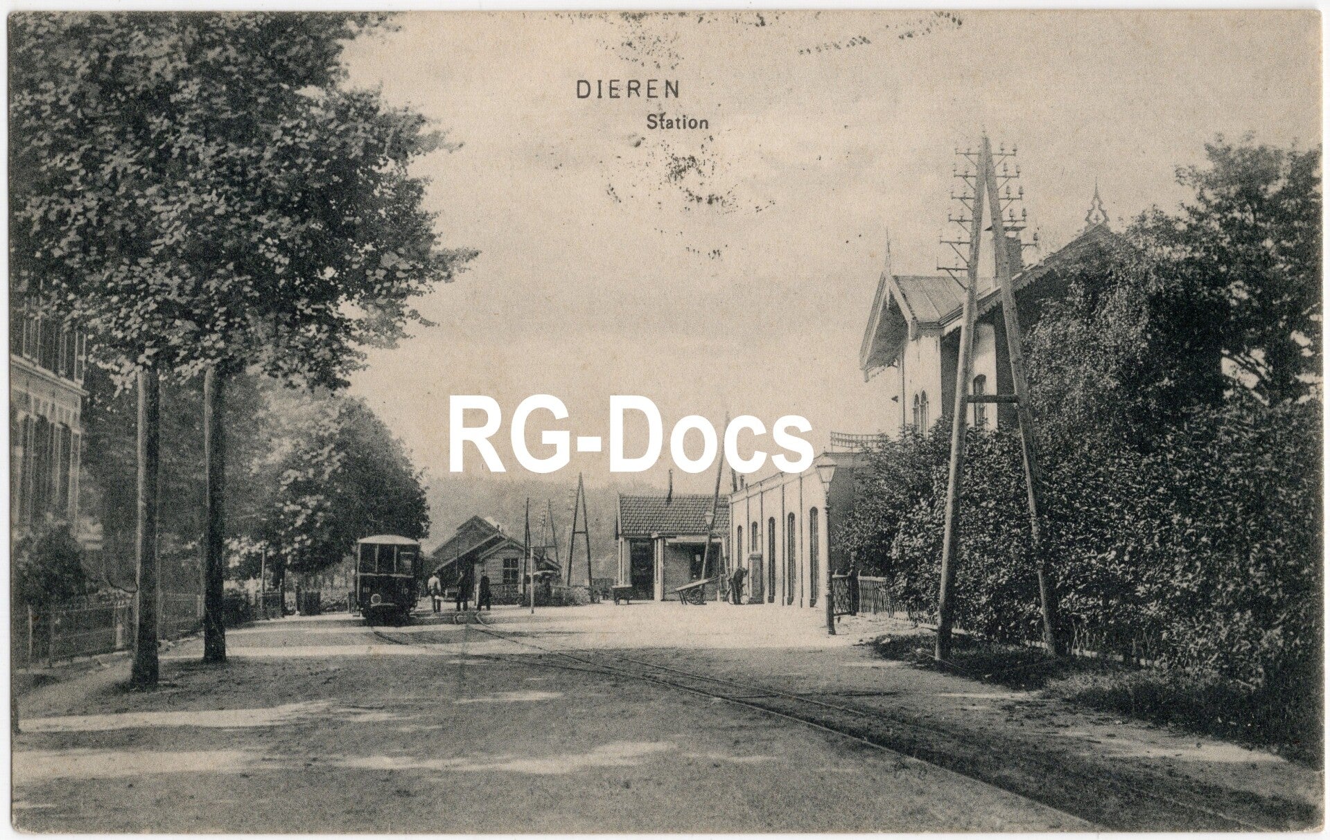 Ansichtkaart - Briefkaart Trein Station Dieren met tram, Gelderland (1906)