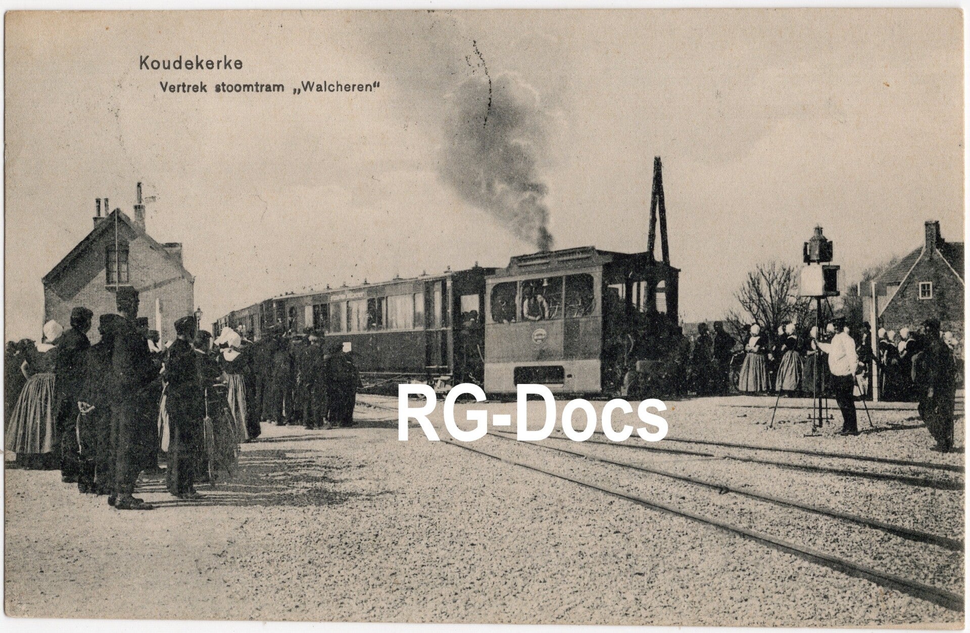 Ansichtkaart - Briefkaart Tram Station Koudekerke - Vertrek stoomtram "Walcheren", Zeeland (1906)